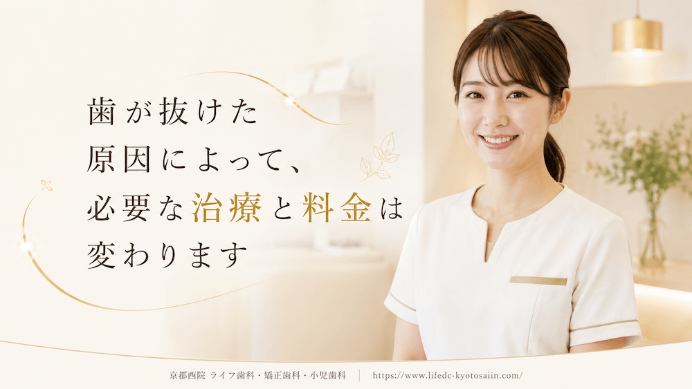 歯が抜けた原因によって、必要な治療と料金は変わります